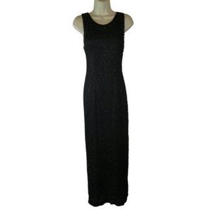 Vintage Laurence Kazar Black Beaded Silk Gown Dress